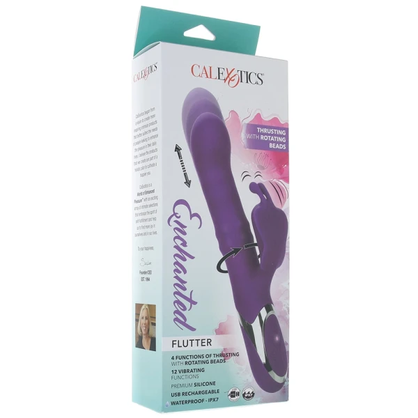 Enchanted Flutter Rechargeable Dual Stimulation Silicone Vibrator With Thrusting Tip & Rotating Beads By CalExotics