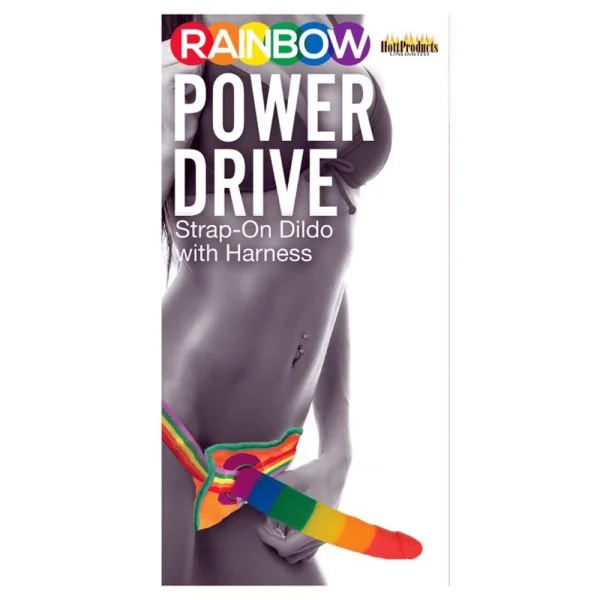 Rainbow Power Drive Strap On Dildo - Size Small