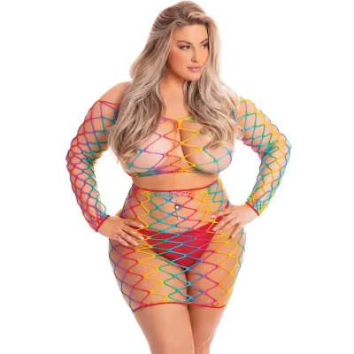 Pink Lipstick Pot of Gold 2 Pc Skirt Set 1x 3x Set 1x 3x Rainbow