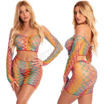 Pink Lipstick Pot Of Gold 2 Piece Rainbow Skirt Set O S