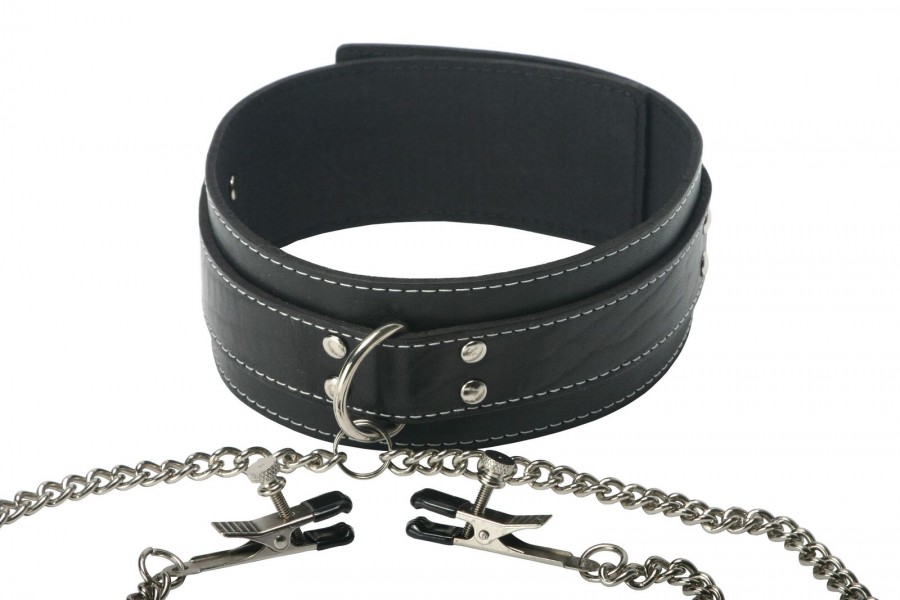Slave Collar + Nipple Clamps