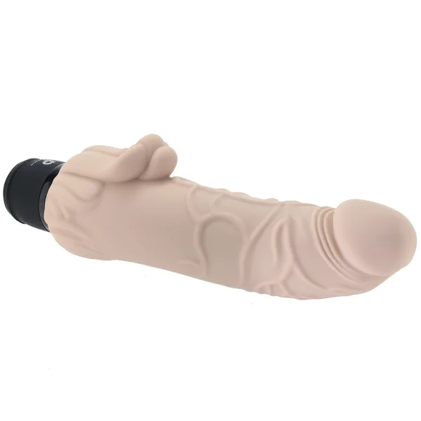 Powercocks Realistic Silicone Waterproof Rechargeable 7" Vibrator With Clitoral Stimulator - Vanilla