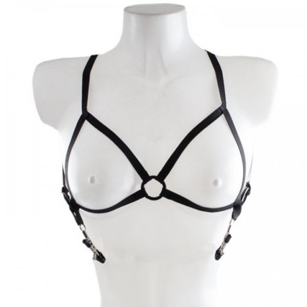 Bondara Black Elasticated Bra with Nipple Clamps