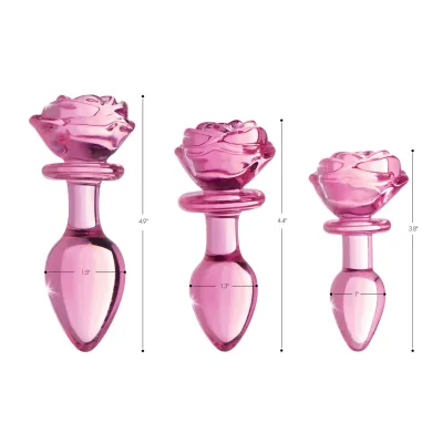 Pink Rose Glass Anal Plug Medium