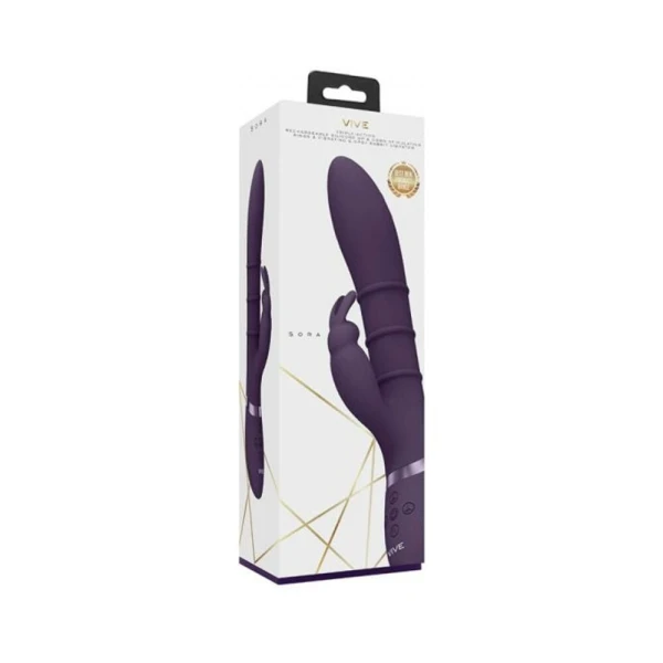 Rabbit Vibrators: Vive Sora Rechargeable Silicone G-spot Rabbit Vibrator With Up & Down Stimulating Rings Purple