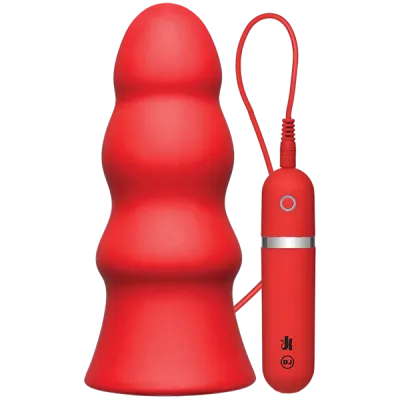 Kink Vibrating Silicone Butt Plug Rippled 7 5 inch Red