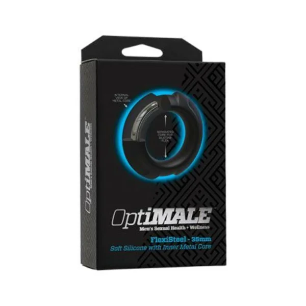 Optimale Flexisteel Silicone, Metal Core Cock Ring 35 Mm Black