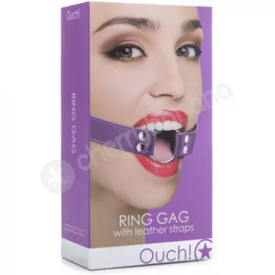 Ouch Purple Ring Gag With Adjustable Leather Straps