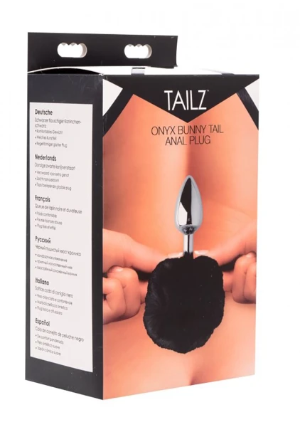 Onyx Bunny Tail Metal Anal Plug - Black Faux Fur