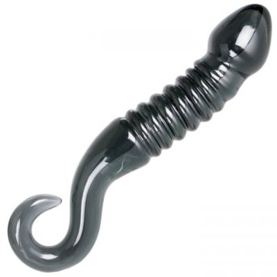 Glacier Glass Smoky Black Ribbed Dildo 7 5 Inch