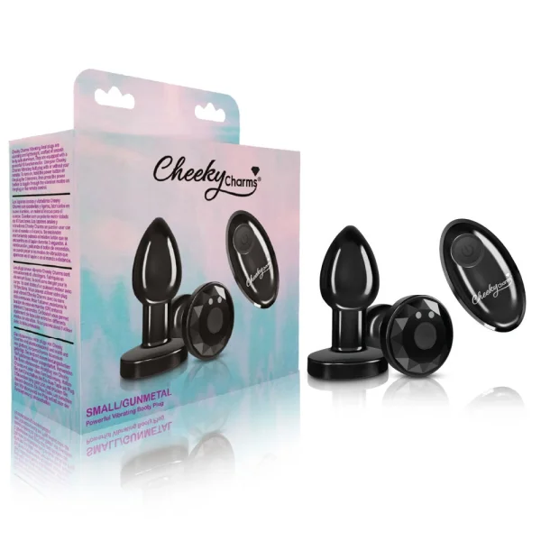 Cheeky Charms - Rechargeable Vibrating Metal Butt  Plug With Remote Control - Gunmetal - Small -  Preorder Only — image 5 of 6