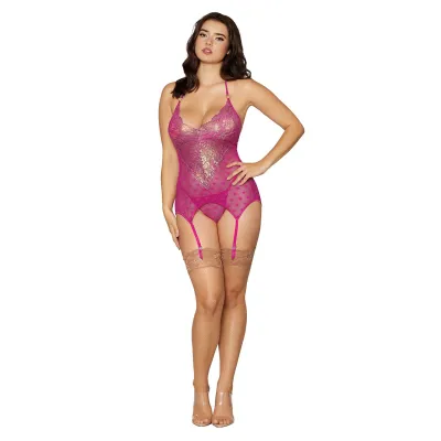 Garter Slip and G String One Size Fuchsia