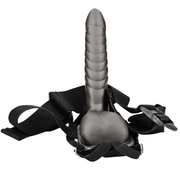 Ouch! Ribbed 8 Inch Hollow Ballsy Strap-On