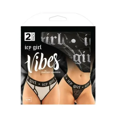 Vibes Icy Girl Buddy Pack 2 Pc Metallic Boyfriend Brief Lace Thong S m Black silver