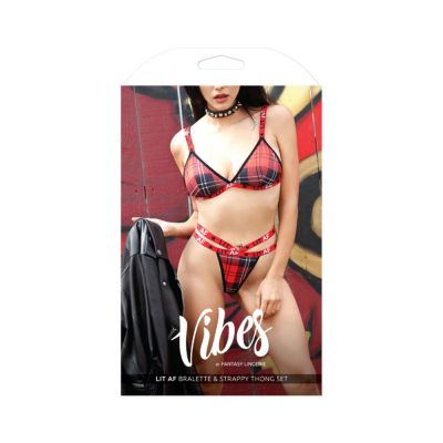 Vibes Lit Af Bralette Thong Set Lxl