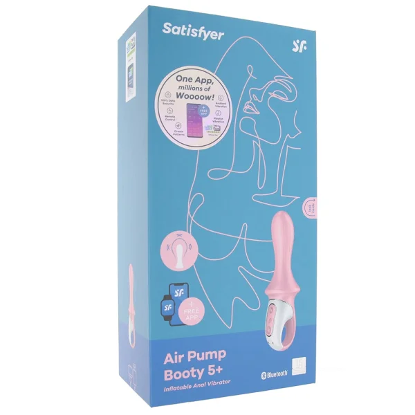 Satisfyer Air Pump Booty 5+ App Enabled Inflatable 12-Function Vibrating Anal Probe - Pink