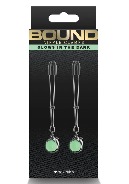 Bound Adjustable G1 Glow In The Dark Nipple Clamps by NS Novelties - Gunmetal