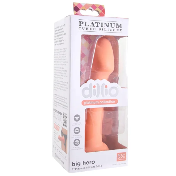 Dillio Platinum Big Hero Silicone 6" Suction Cup Dildo - Peach