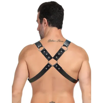 Bondara Edge Men s Faux Leather Studded O Ring Chest Harness