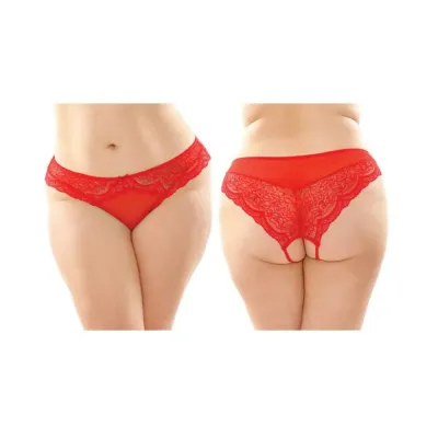 Cassia Crotchless Lace And Mesh Panty 6 pack Q s Red