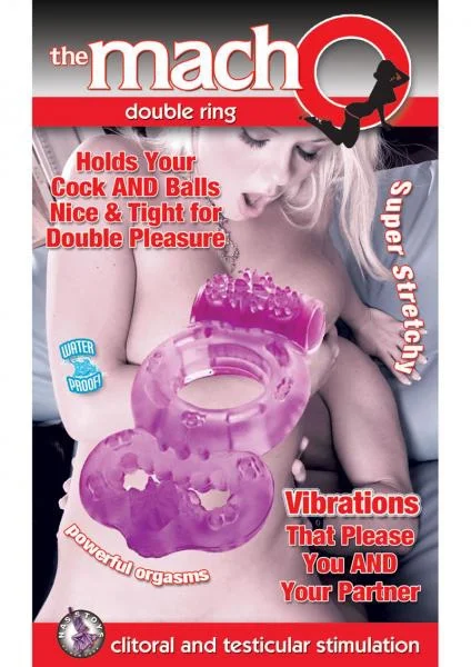 The Macho Double Ring Clitoral And Testicular Stimulation Vibrating Cockring Waterproof Purple — image 4 of 4