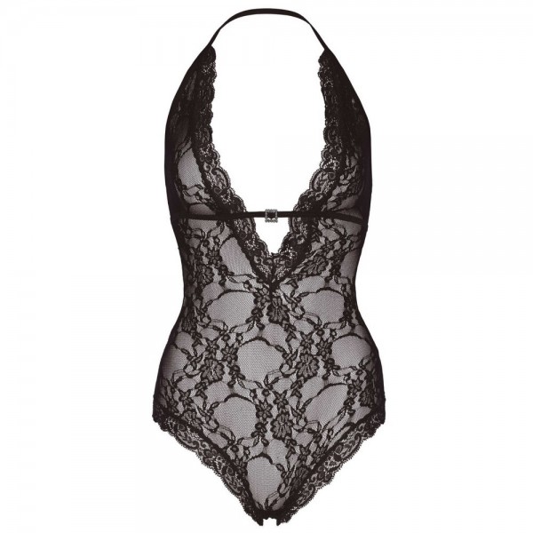 Leg Avenue Lace Deep-V Halter Teddy - Black