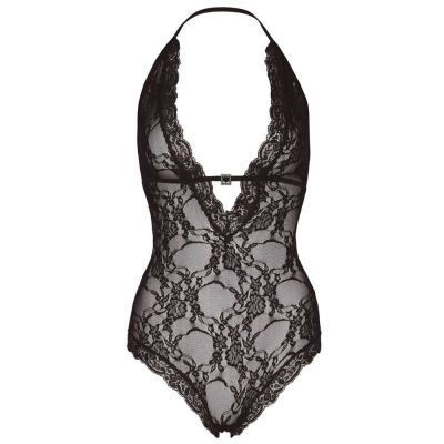 Leg Avenue Lace Deep V Halter Teddy Black
