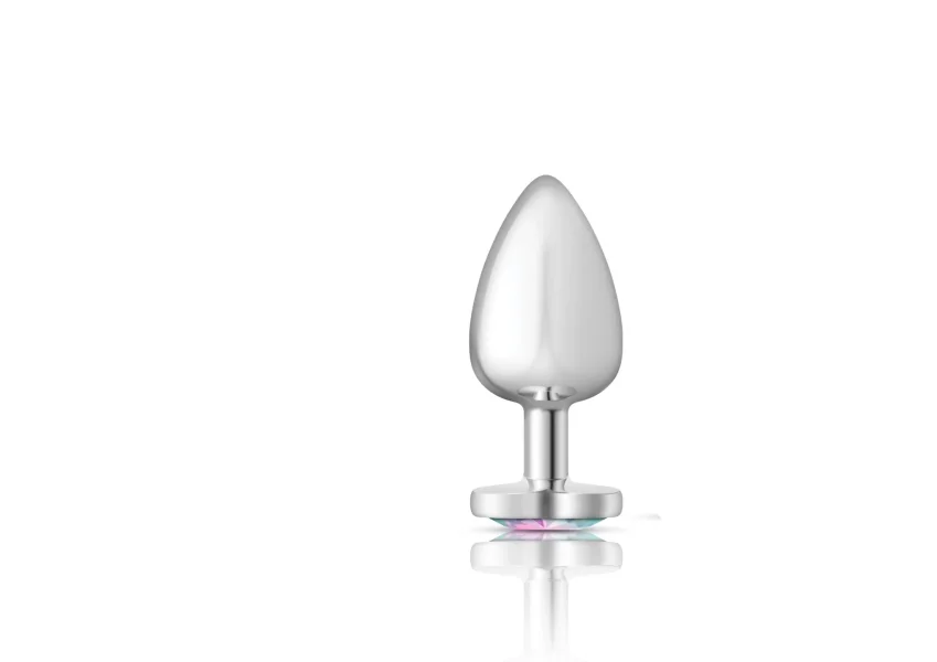 Cheeky Charms - Silver Metal Butt Plug - Heart - Clear - Large