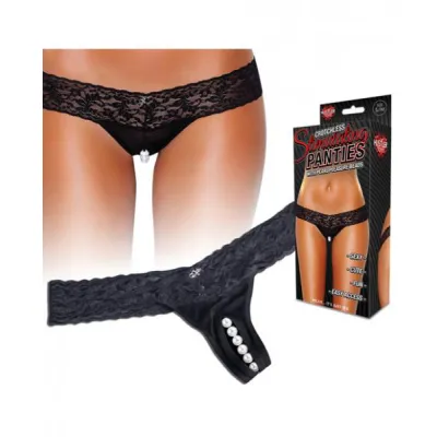 Crotchless Panties Thong Pearl Beads Black M L