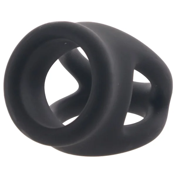 Alpha Liquid Silicone Dual Cage & Cock Ring By CalExotics - Black