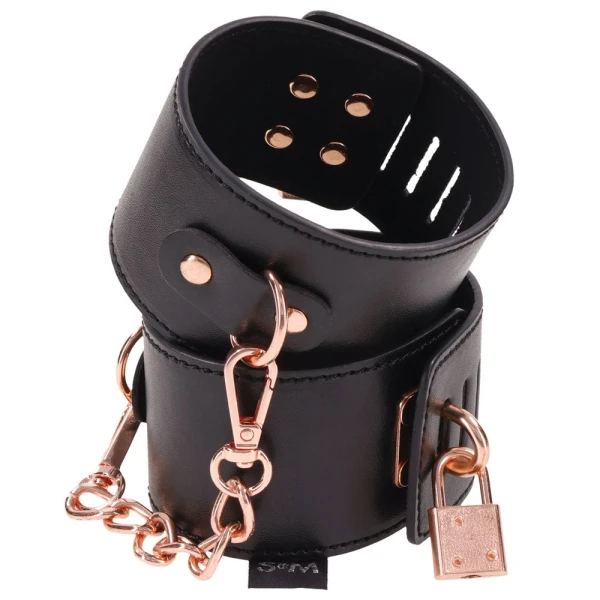 Sex & Mischief Brat Locking Cuffs Set By Sportsheets - Rose Gold & Black