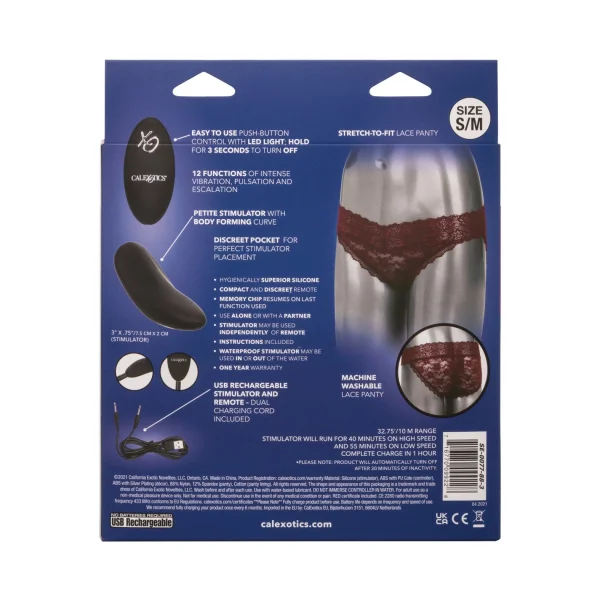 Remote Control Lace Panty Set - S- M - Burgundy