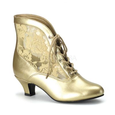 DAME 05 Gold Pu Lace Victorian Ankle Boot Pioneer Lace 2