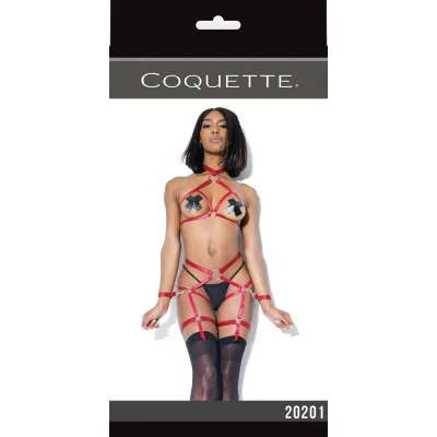 Ribbon Halter Open Cup Body Harness Restraints Set Red