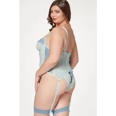 Sugar Pop 2 Piece Blue Bustier Set with Panty Removable Garters By Seven Til Midnight