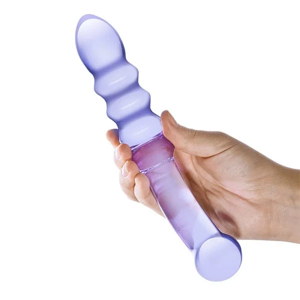 Glas Purple Rain Ribbed Glass Dildo