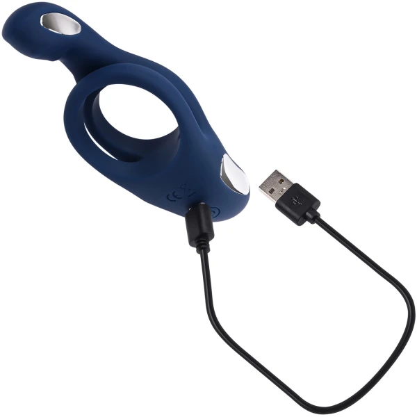Zero Tolerance Ring Around The Rosy Silicone Vibrating Double Cock Ring & Ball Stimulator - Blue