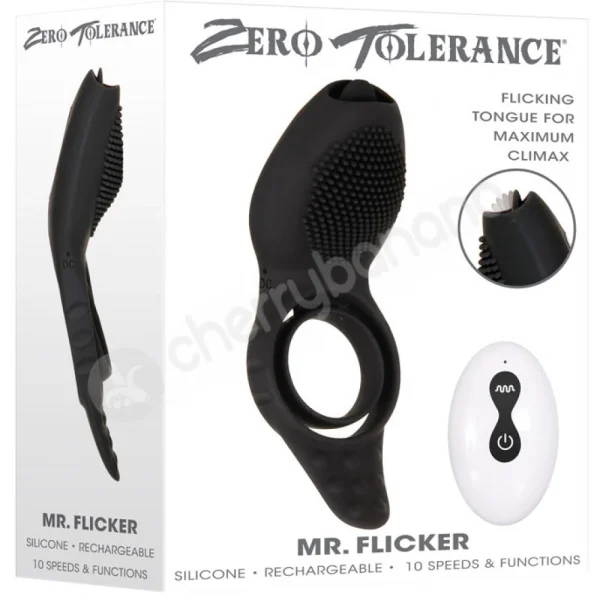 Zero Tolerance Mr Flicker Black Vibrating Dual Cockring With Flickering Tongue