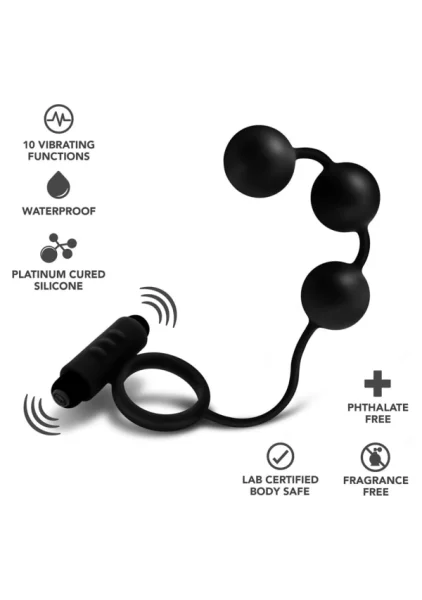 Anal Adventures Platinum - Silicone Anal Beads with Vibrating C-Ring