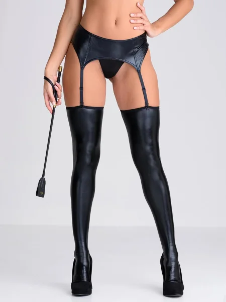 Lovehoney Black Wet Look Thigh High Stockings