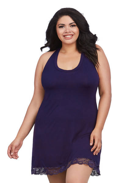 Dreamgirl 1X Eggplant Soft Knit Jersey Sleepwear Chemise with Scoop Neckline