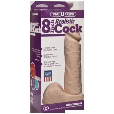 Vac U Lock 8 Inch Realistic Cock White