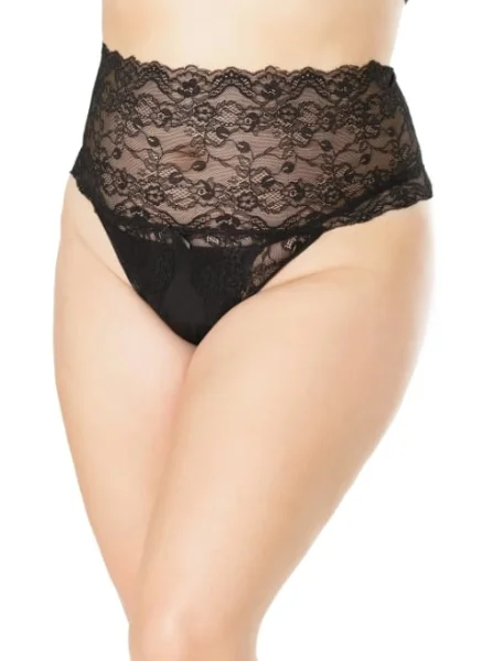 Plus Size High Waisted Crotchless Panty