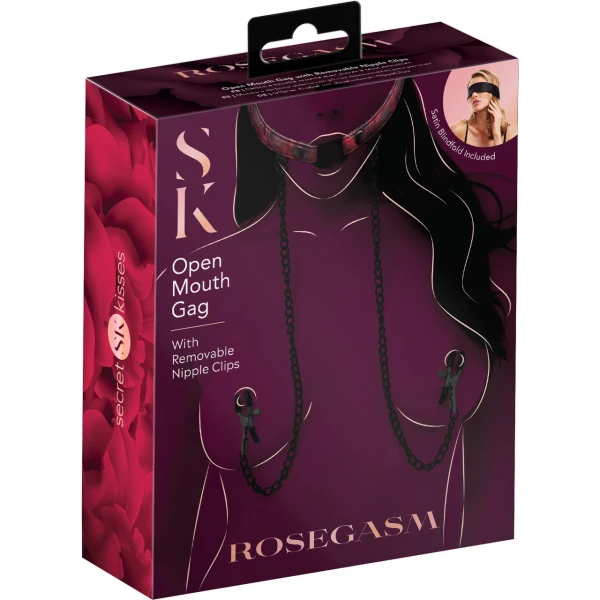 Secret Kisses Rosegasm Ring Gag With Clamps