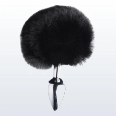 Onyx Bunny Tail Metal Anal Plug Black Faux Fur