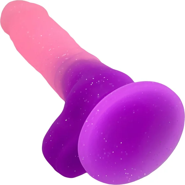 Cotton Candy Sugar Crush 7" Silicone Suction Cup Dildo With Balls - Pink & Purple