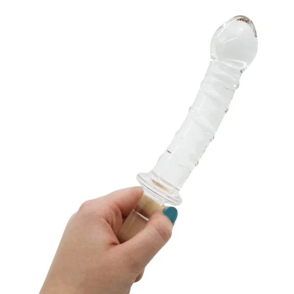 Textured Glass Dildo With Handle