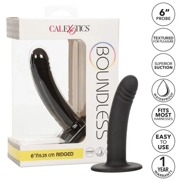 Boundless 6" Ridged Silicone Suction Cup Dildo By CalExotics - Black