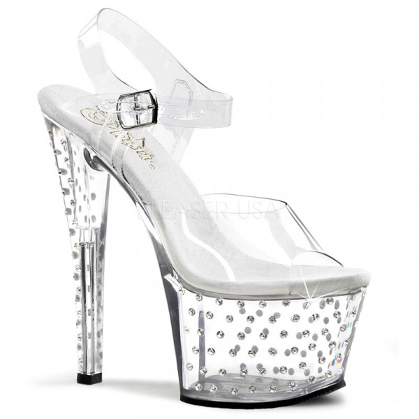 STARDUST-708 - 7" Rhinestone Studded Ankle Strap P/F Sandal