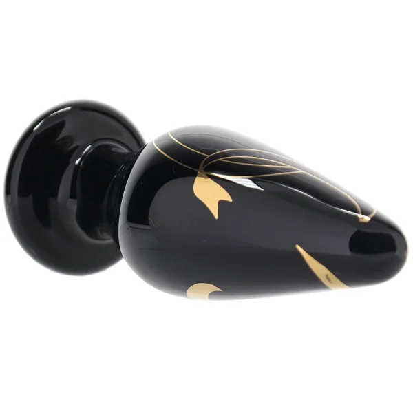 Secret Kisses Handblown Glass Anal Plug 4.5" Advanced - Black & Gold